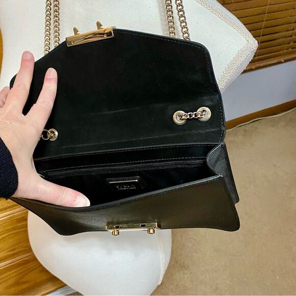 FURLA Metropolis Chain Black Leather Front Plate Logo Small Size Crossbody Bag - Picture 16 of 16